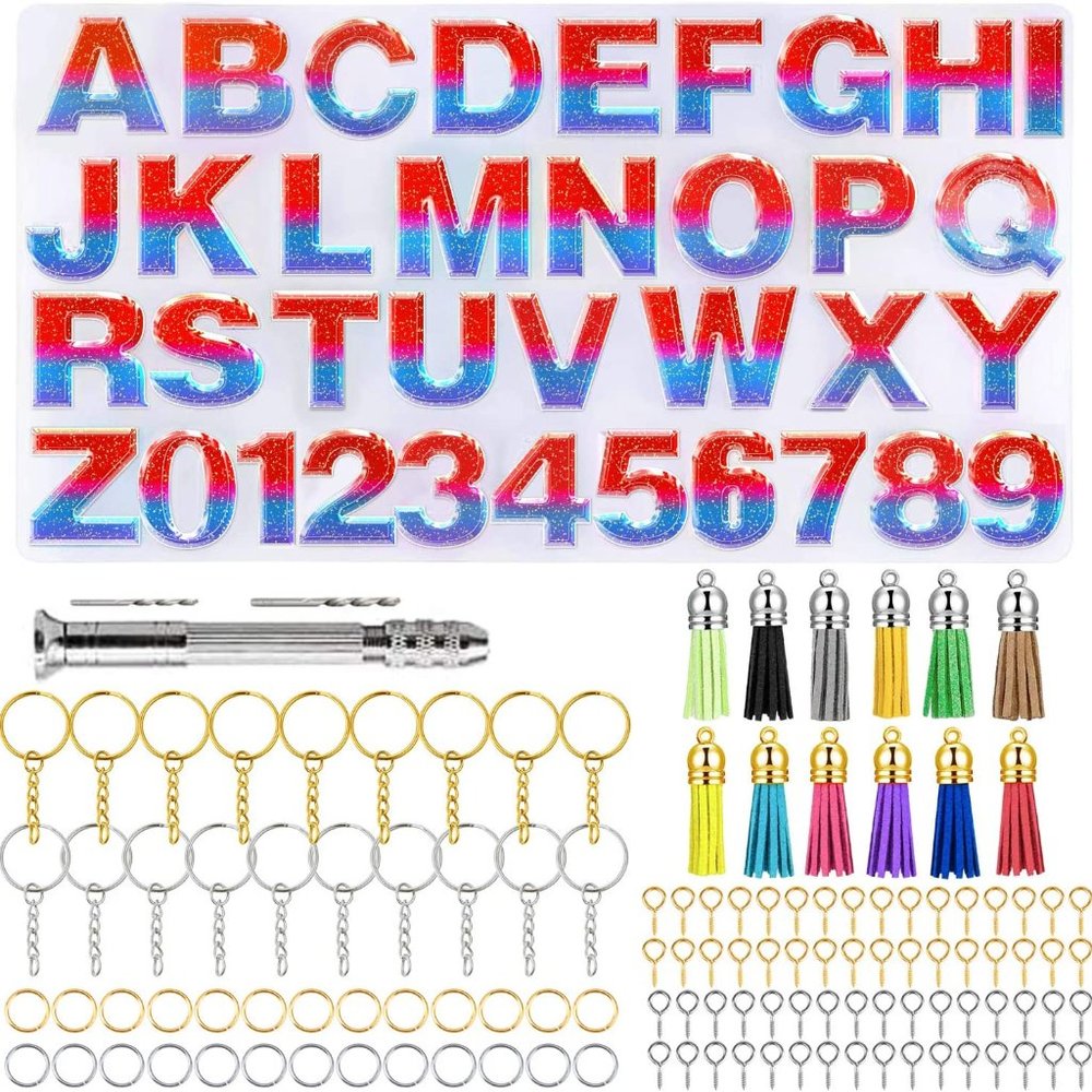 NEW Backward Resin Casting ABC Mold, 236pcs Letter Silicone Molds Set Key Chains
